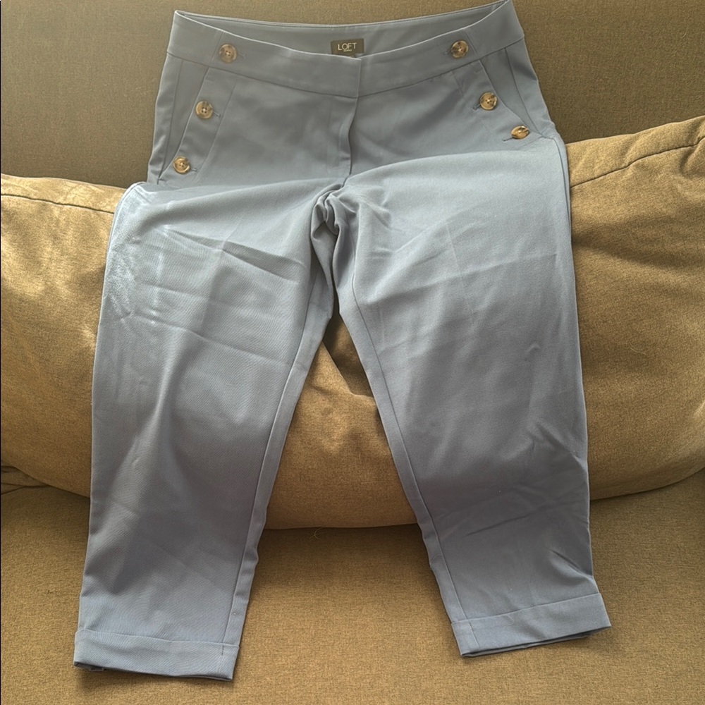 LOFT Slate Blue Cropped Pants with Gold Buttons
